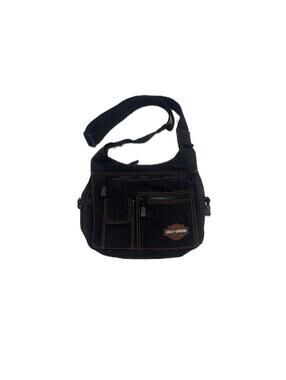 Harley Davidson Black Nylon Crossbody Bag Y2K Biker Streetwear Hobo Purse Tote